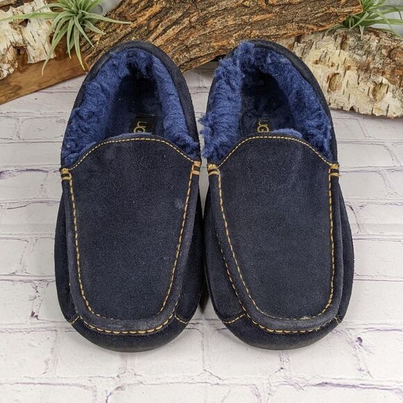 UGG Mens ASCOT Suede Shearling Lined Moccasin Slippers Blue/Yellow main image 4